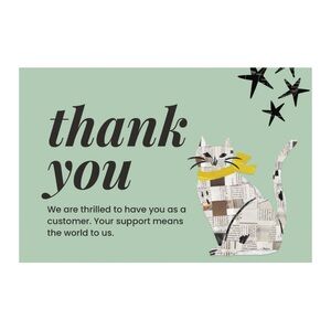 5/$25 10 Stylish Thank You Cards with Cat and Yellow Scarf